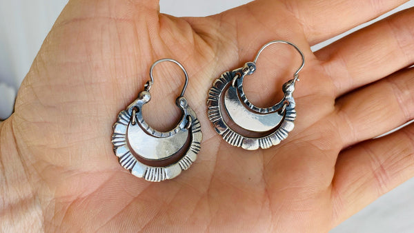 Mexican Hoop Earrings, Sterling Silver, arracadas de Plata jerezanas, canasta , Plata de Mexico 925, Vintage Style Jewelry, Sterling Silver