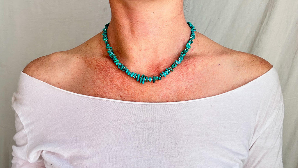 American Turquoise Necklace. Southwest Style Jewelry. Handmade Sterling Silver Choker. 1252