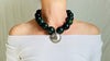 Serpentine and Antique Indian Pendant Necklace. Dark Green Matte Stones.