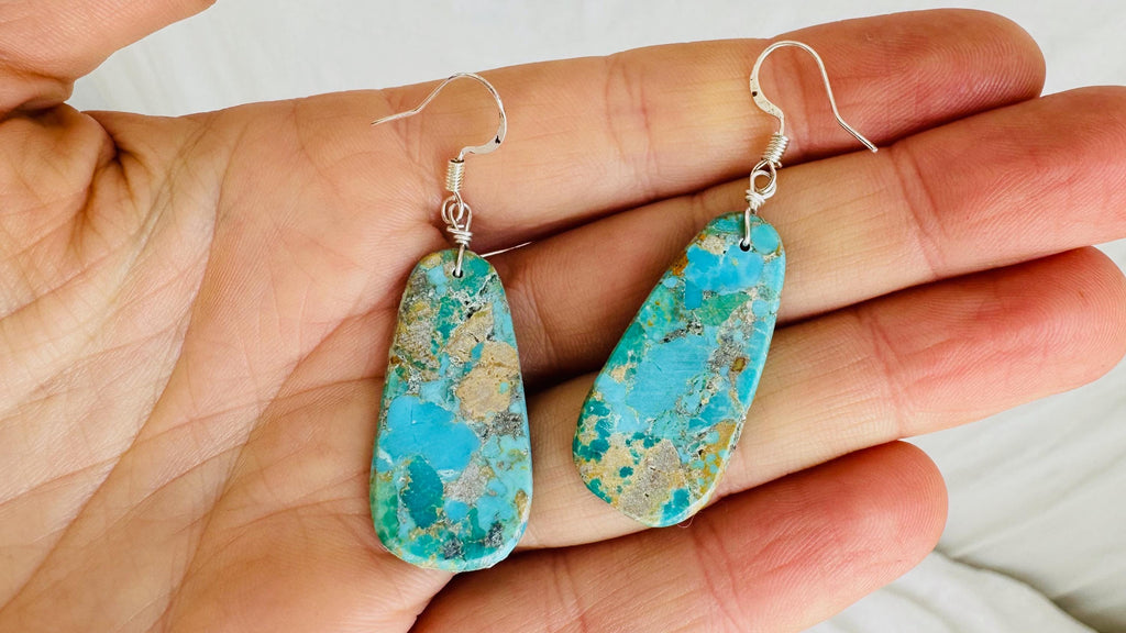 Kewa Pueblo Turquoise Earrings. Handmade Native American Earrings. Natural Stone Jewelry. 4027