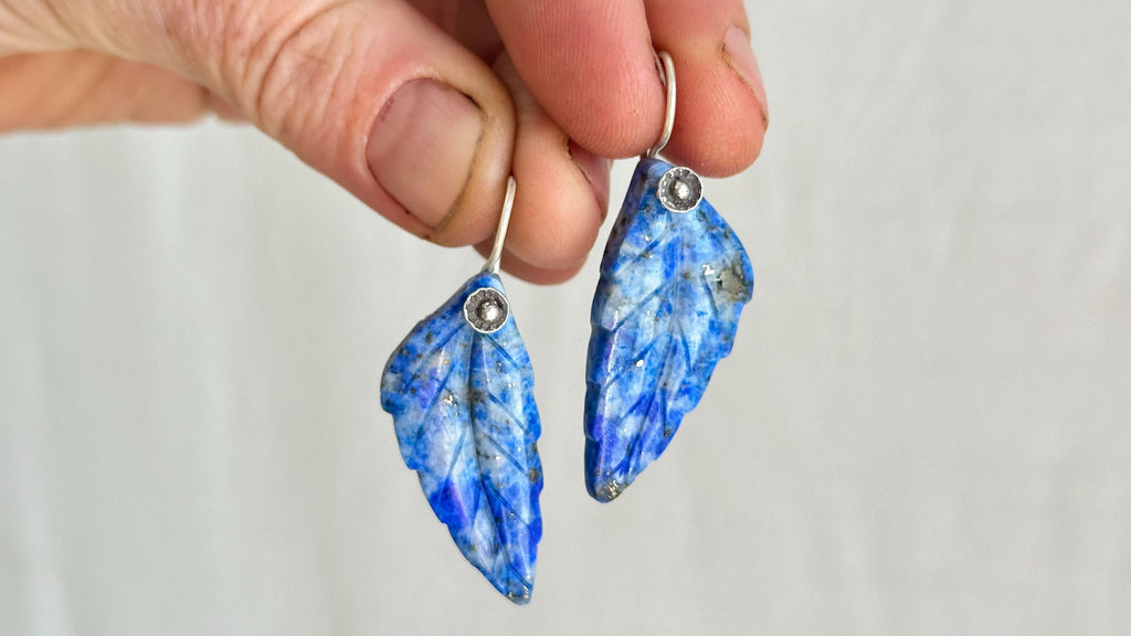 Lapis Lazuli Leaf Earrings. Sterling Silver. Atelier Aadya. 2252