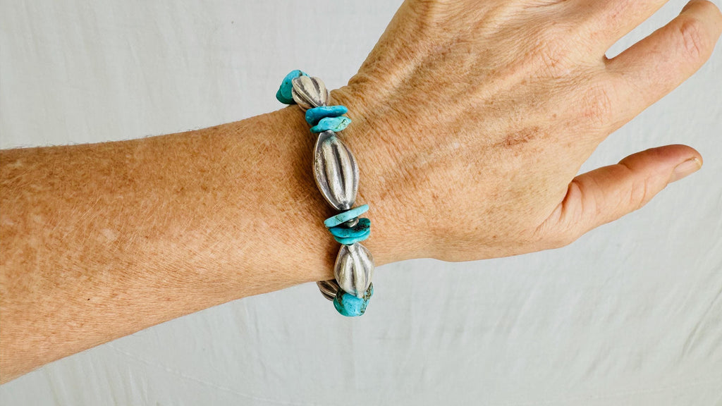 Silver & Turquoise Beaded Bracelet. Handcrafted Sterling Silver Jewelry. Boho Jewelry. Gift for Her. 2681