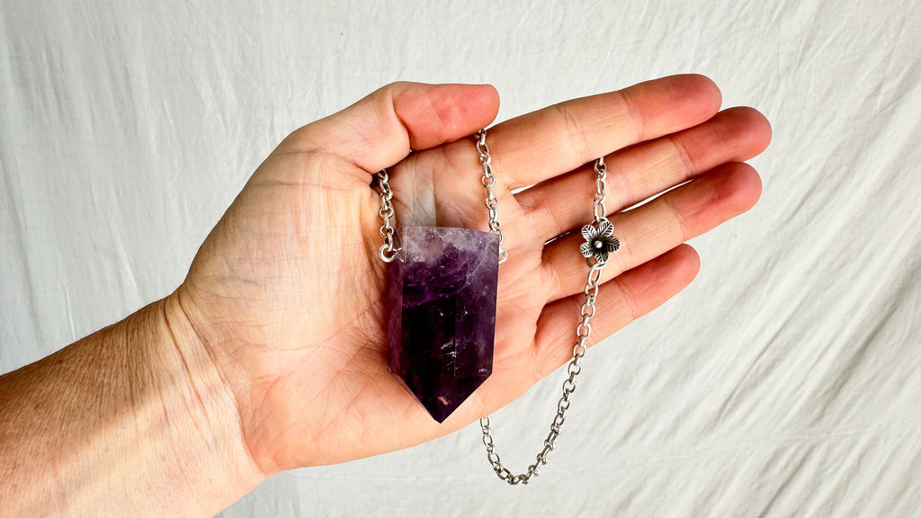 Amethyst Pendant Necklace. Chunky Silver Chain. Sterling Silver. 2292