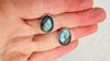 Labradorite Post Earrings. Flashy Blue Stone. Handmade Sterling Silver Jewelry. Small Gift for Her. 0548