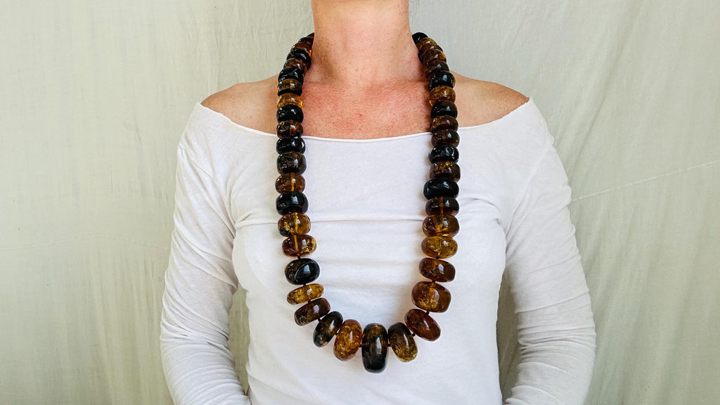 Large Amber Necklace. Rondelles. Dramatic and Gorgeous! IN COMPLIANCE with Etsy Regulations.