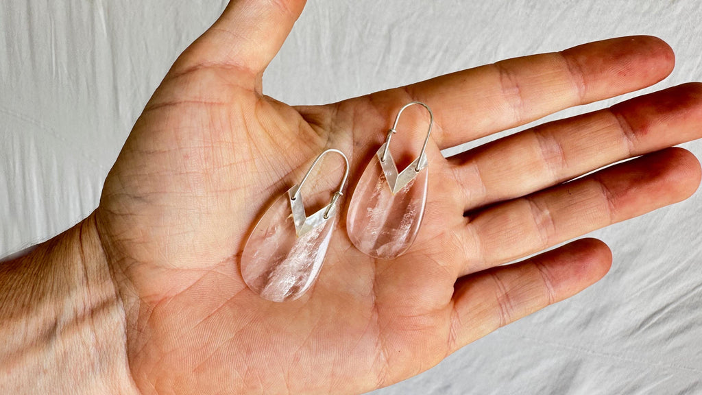 Rose Quartz & Silver Earrings. Hand Crafted Sterling Silver Jewelry. Atelier Aadya. Gift for Her. 2050