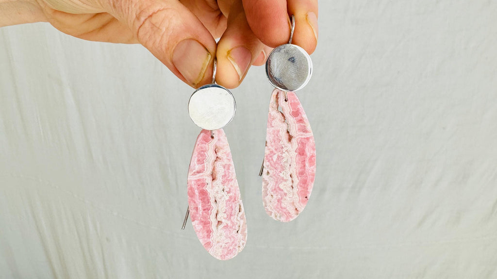 Rhodochrosite Stone Earrings. Kewa Pueblo. Native American Stone Jewelry. Gift for Her. 0350