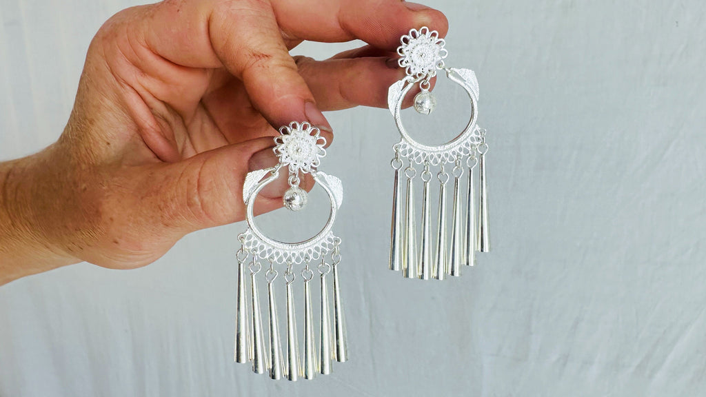 Silver Hmong Dangle Earrings. 0675