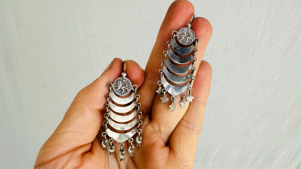 Vintage Guatemalan Earrings. Sterling Silver. Mayan. 0984