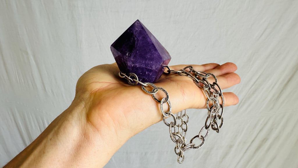 Pendant - Huge Amethyst Necklace with Chunky Silver Chain, Maximalist Sterling Silver Jewelry, Unique Statement Jewelry for Women. 2503