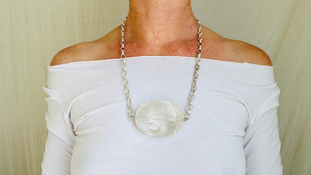 Huge Natural Quartz & Silver Pendant Necklace. Atelier Aadya. Medicine Necklace. 2687