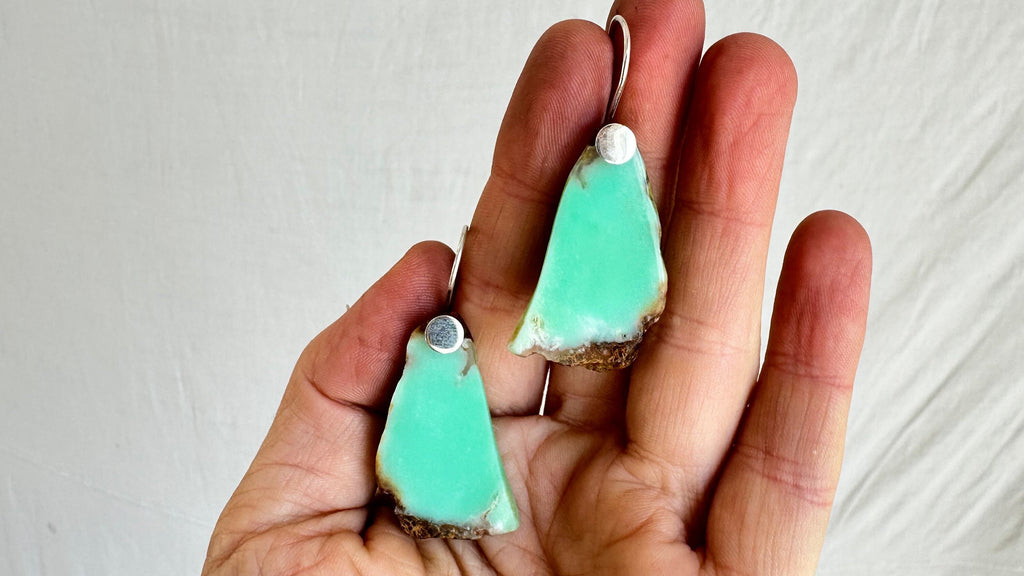 Chrysoprase & Sterling Silver Earrings. 2335