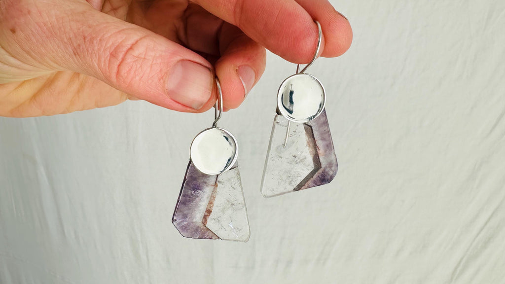 Amethyst & Quartz Earrings. Sterling Silver. 2667