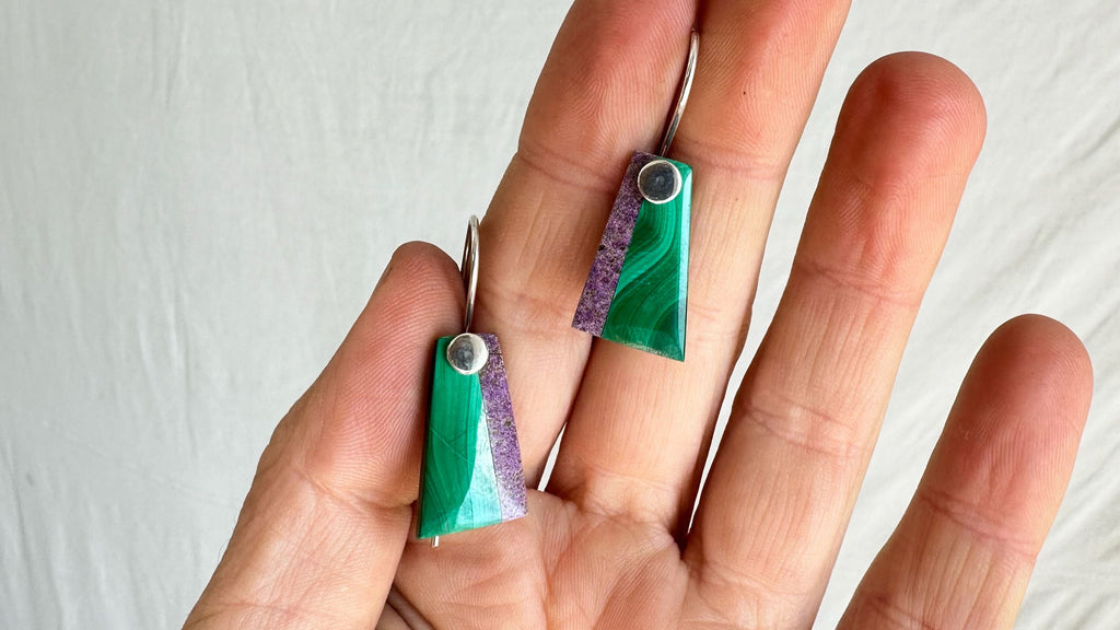 Malachite & Sugilite Earrings. Sterling Silver. Atelier Aadya. 0618