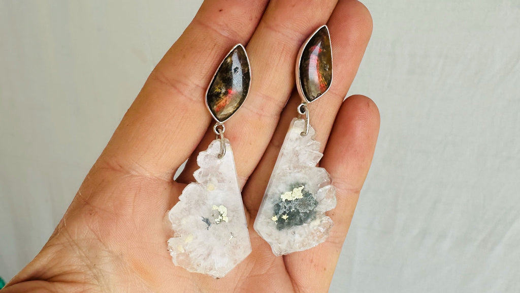 Ammonite & Quartz Druzy Earrings. 2366