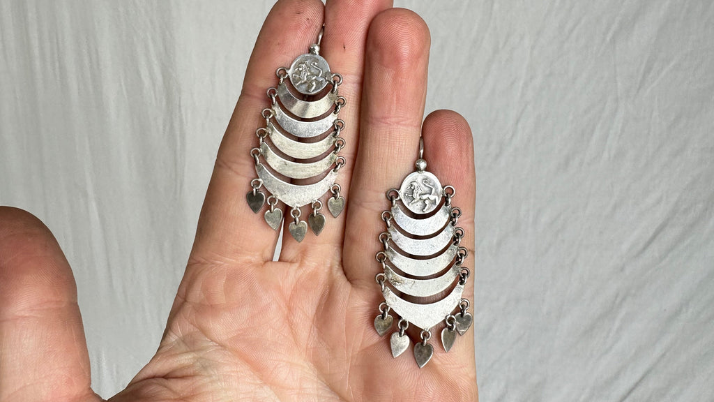 Vintage Guatemalan Earrings. Sterling Silver. Mayan. 0978