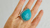 Hubei Turquoise Cocktail Ring. Adjustable Size. Handmade Sterling Silver Jewelry. Statement Ring. 0907