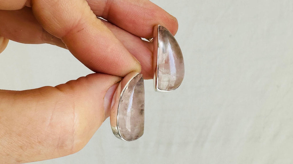 Rose Quartz & Silver Earrings. Hand Crafted Sterling Silver Jewelry. Atelier Aadya. 4085. Gift for Her.