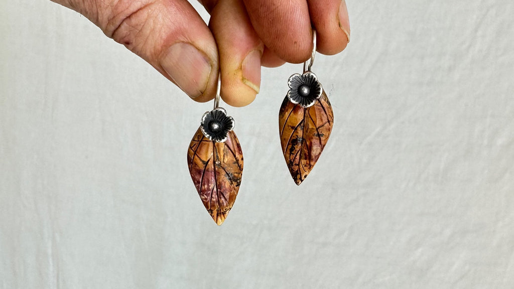 Jasper Leaf Earrings. Sterling Silver. Atelier Aadya. 2218