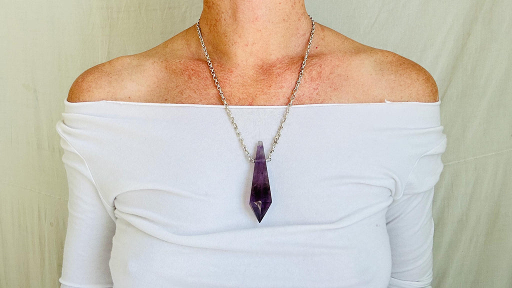 Natural Amethyst Crystal Pendant Necklace. Sterling Silver. Atelier Aadya. Medicine Necklace. 2673