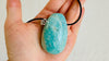 Large Amazonite Pendant on a Leather Cord with Sterling Silver Closure. Designer Necklace. 4098