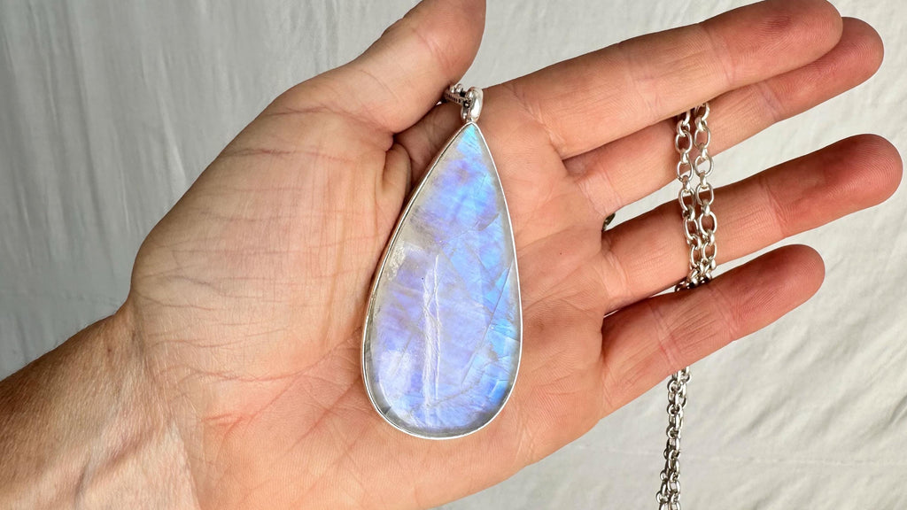 Rainbow Moonstone and Silver Pendant Necklace. SCRATCH N DENT. Sterling Silver Chain. 2286. Natural Stone . Handmade.