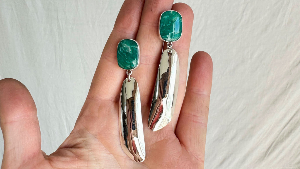 Amazonite & Silver Drop Earrings. Sterling Silver. 2084