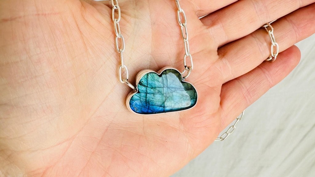 Cloud Labradorite Pendant Necklace. Sterling Silver Chain. Handcrafted Designer Jewelry . 2618