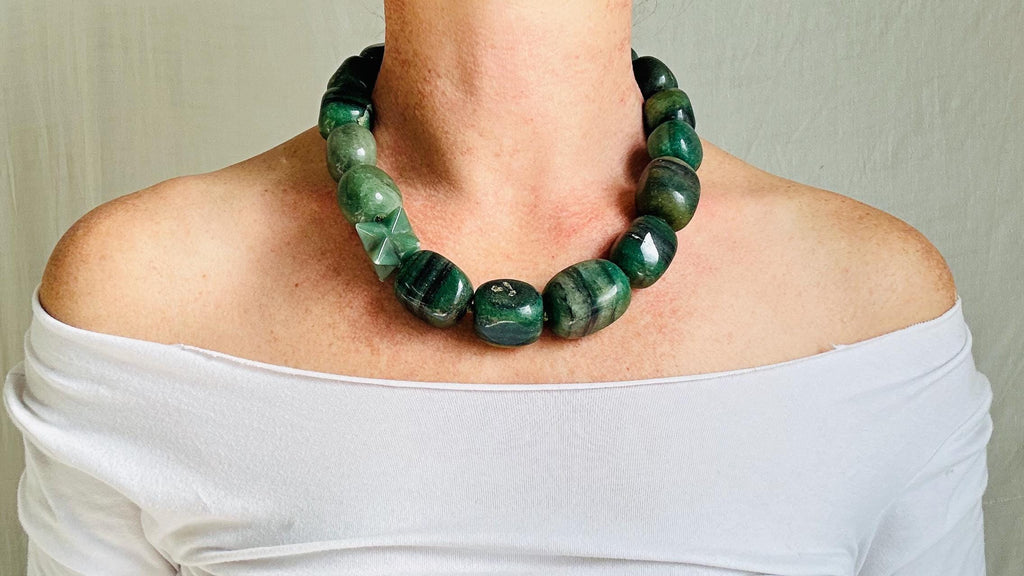 Aventurine Stone Necklace. Handmade Sterling Silver Jewelry. Adjustable.