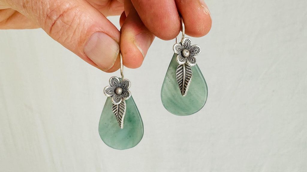 Guatemalan Jade Earrings. Handmade Sterling Silver Jewelry. Mayan Jade Earrings. 4003