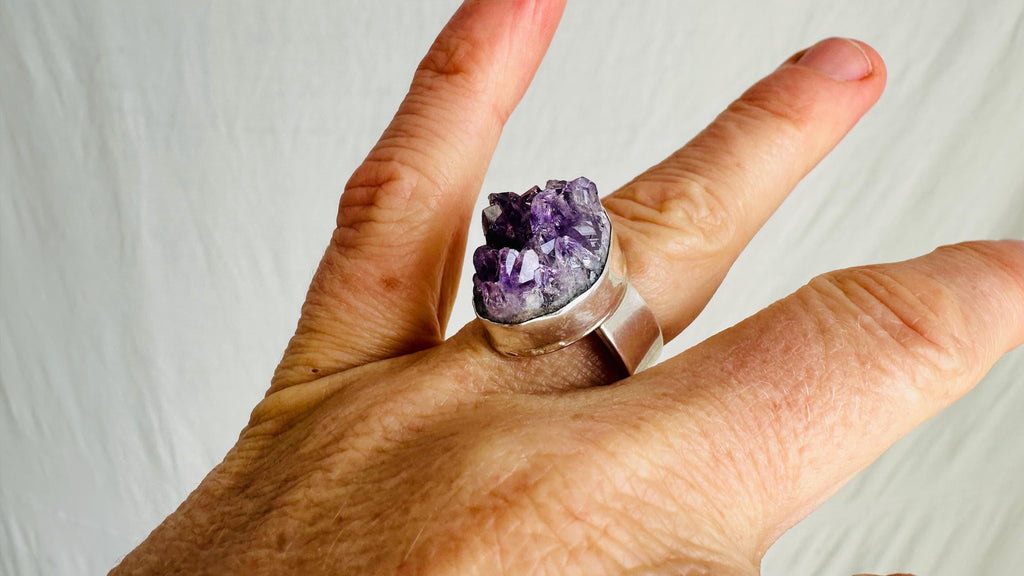 Chunky Amethyst Ring. Handcrafted Sterling Silver. Designer Jewelry. Size 5.75 4018