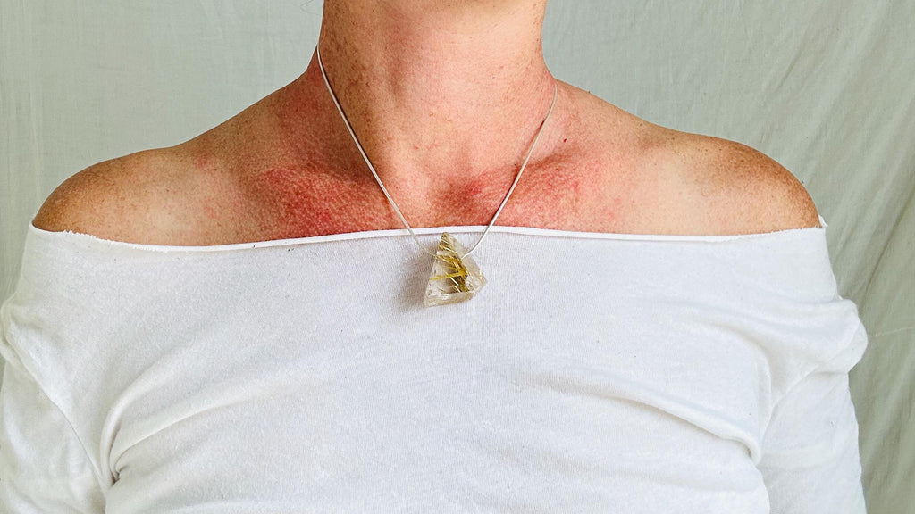 Gold-Rutilated Quartz Crystal Pendant Necklace. Sterling Silver. Atelier Aadya. Medicine Necklace. 2561