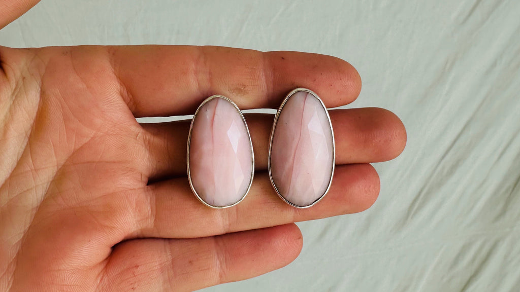 Pink Opal Post Earrings. Faceted. Sterling Silver. 0664