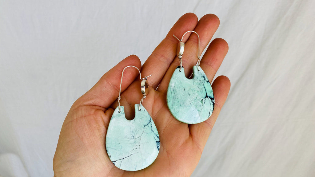 Turquoise & Sterling Earrings. Pale Green 0223 - Aadya Bazaar