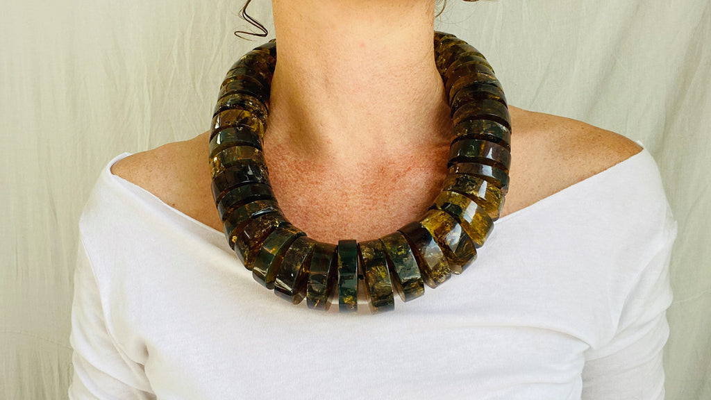 Huge Amber Heishi Beaded Necklace. Pucca. Mexican Amber. Dramatic and Gorgeous! - Aadya Bazaar